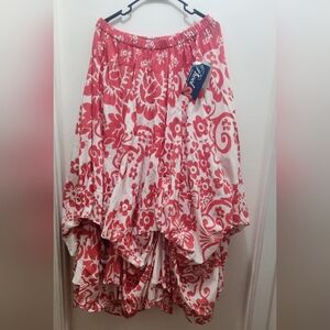 Phool Women’s Floral Skirt Size L Coral White Bubble Hem Boho NWT